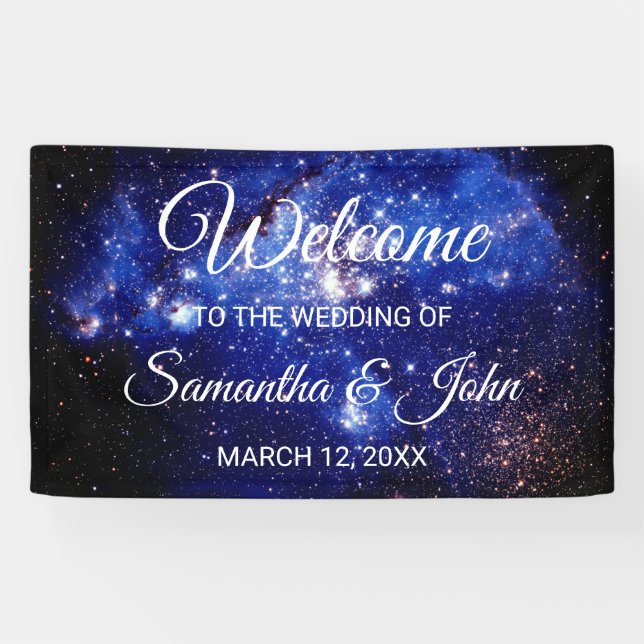 Blue and White Stars Celestial Wedding Banner (Horizontal)