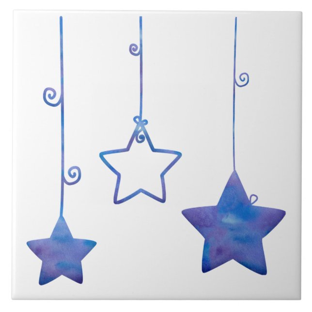 Blue and White Stars Ceramic Tile (Front)