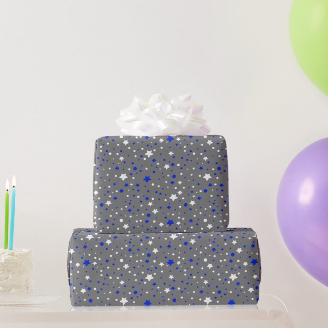 Blue and White Stars On Gray Wrapping Paper (Party Gifts)