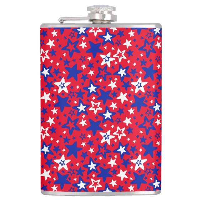 Blue and white stars on red bath towel table lamp  flask (Front)