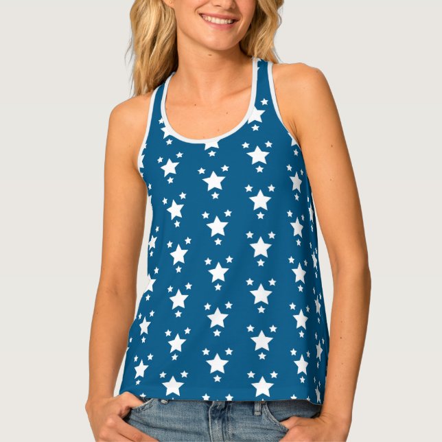 Blue and White Stars Patriotic  Tank Top (Front)