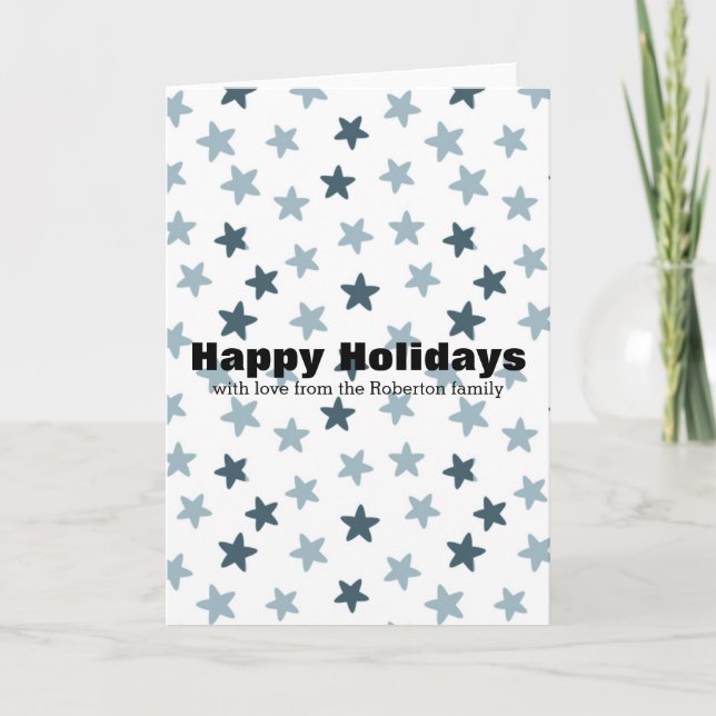 Blue and White Stars Personalized Christmas Holiday Card (Front)