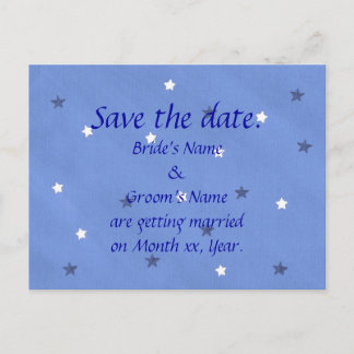 Blue and White Stars Save the Date Postcards