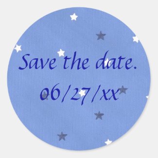 Blue and White Stars Save the Date Stickers