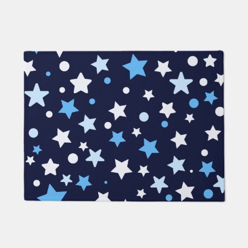 Blue and white stars space pattern doormat