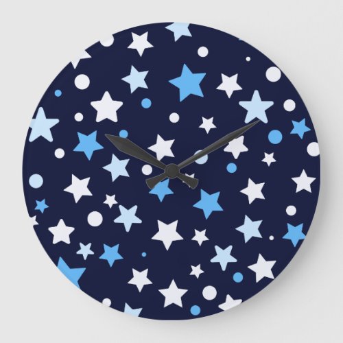 Blue and white stars space pattern large clock