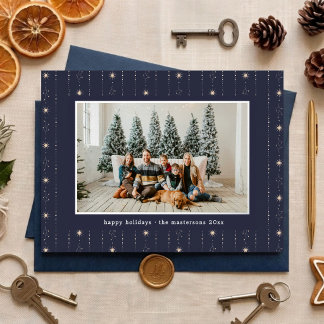 Blue And White Stars Wallpaper Photo Silver Foil Holiday Card