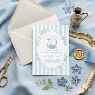 Blue and White Stripe 30th Birthday Invitation
