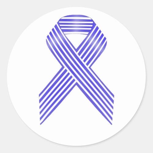 Blue and White Stripe Awareness Ribbon Classic Round Sticker