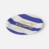 Blue and White Stripe Bridal Shower Paper Plate (Angled)