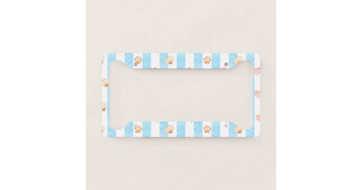 Blue and White Stripe - Hearts,, Paw Print, Shell License Plate Frame ...