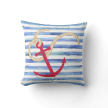 Blue and white stripe nautical pillow