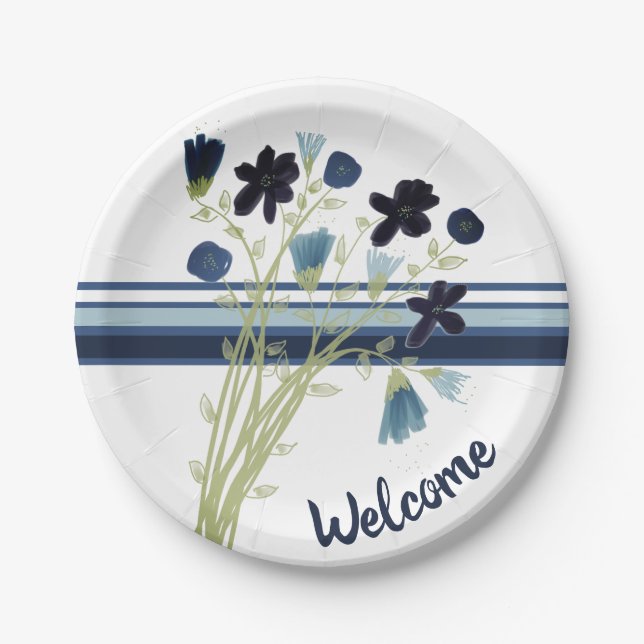 Blue and White Stripe Paper Plates (Front)