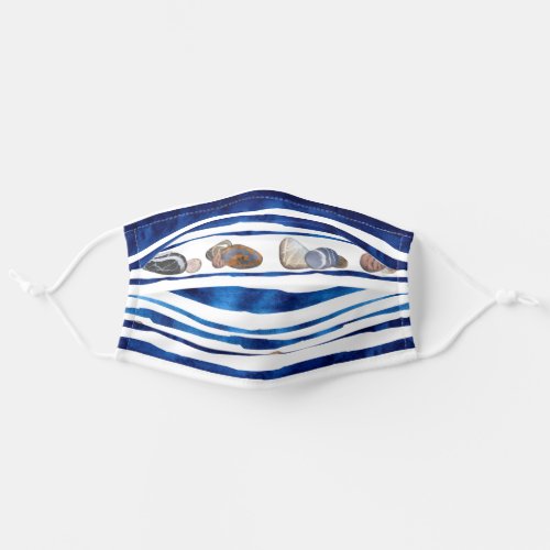 Blue and White Stripe Pattern with Beach Stones Adult Cloth Face Mask