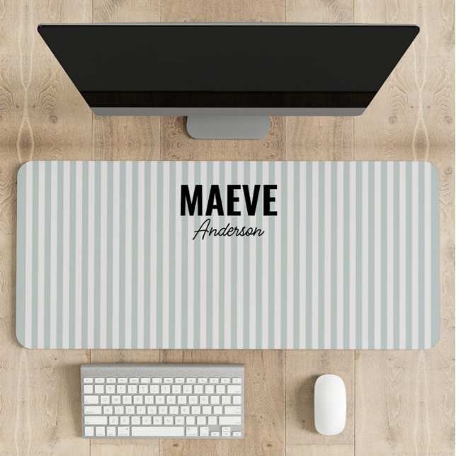 Blue and white stripe personalized modern elegant desk mat (Creator Uploaded)