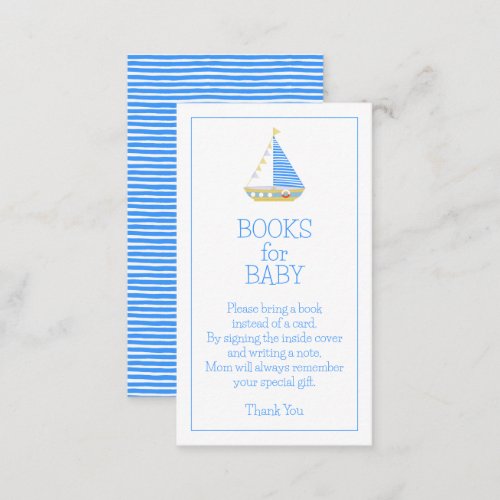 Blue and White Stripe Sailboat Books For Baby Enclosure Card