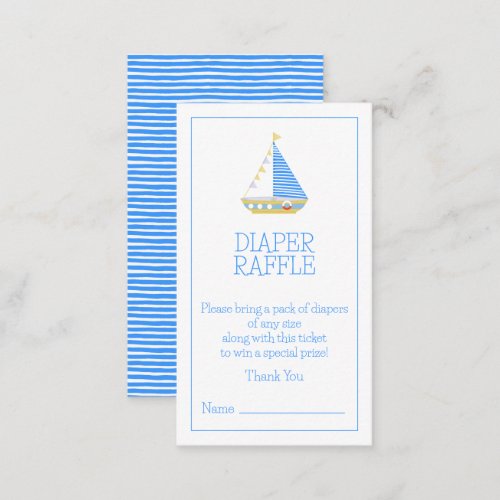 Blue and White Stripe Sailboat Diaper Raffle Enclosure Card