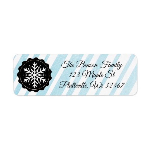 Blue and White Stripe Snowflake Holiday Christmas Label