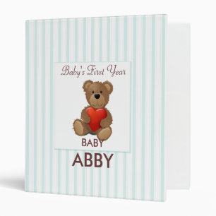 Blue and White Stripe Teddy Bear 3 Ring Binder