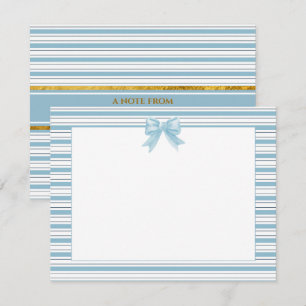 Blue and White Striped and Watercolor Bow Note Card