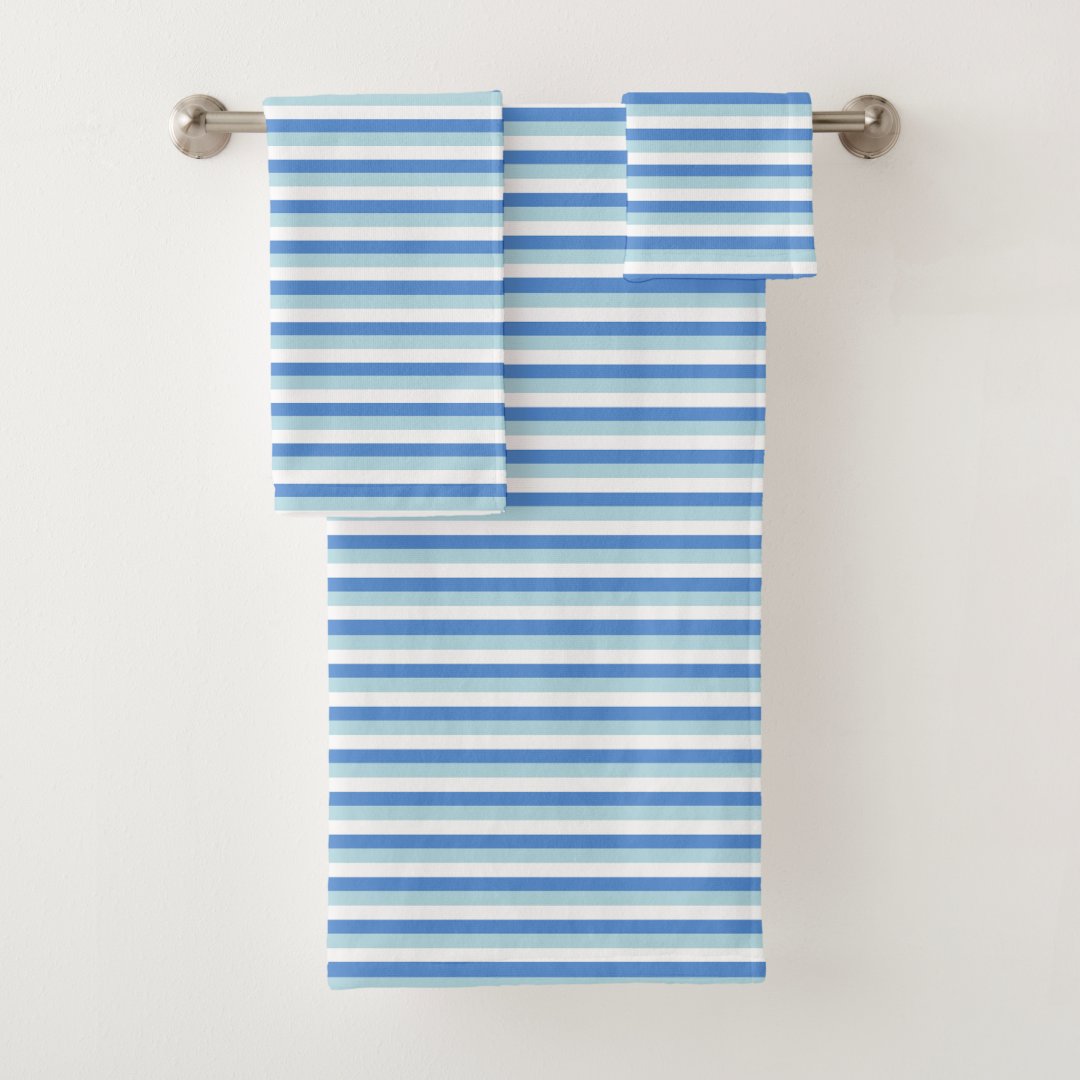 Blue and White Striped Bath Towel Set | Zazzle