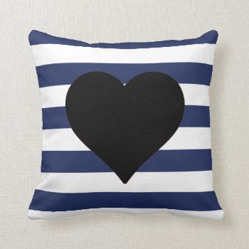 Blue And White Striped Black Heart Throw Pillow by BellaMommyDesigns at Zazzle