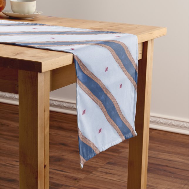 Blue and White Striped Design Medium Table Runner (In Situ)