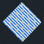 Blue and White Striped Edelweiss Bandana<br><div class="desc">European inspired bandana done in a cornflower blue and white striped pattern,  with graphics of white Edelweiss flowers.  Great for every day use,  Oktoberfest or even for the dog.</div>