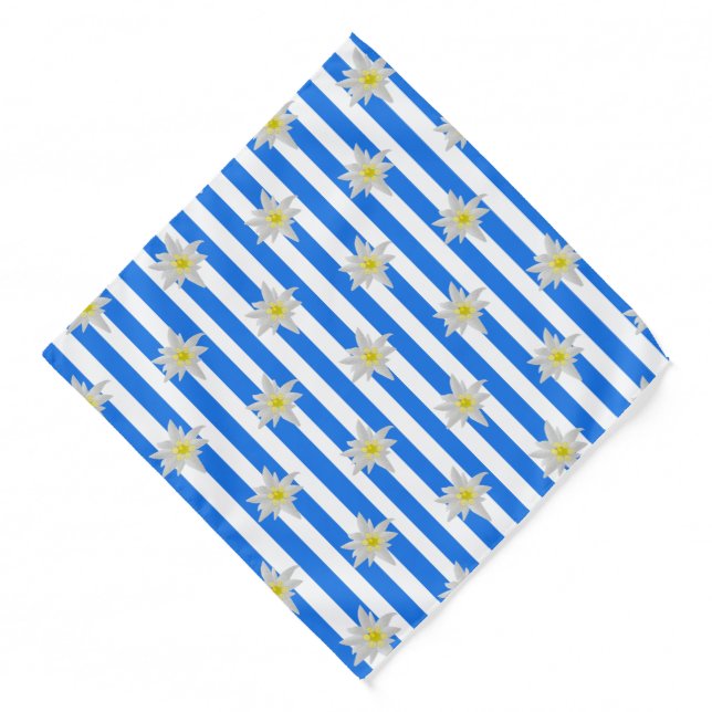 Blue and White Striped Edelweiss Bandana (Front)