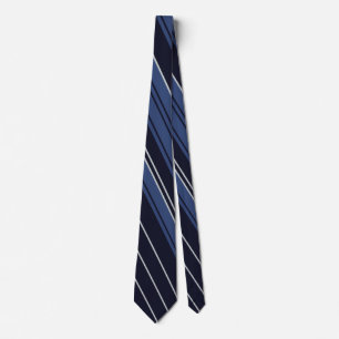 Blue and White Striped Fractal Art Pattern Neck Tie