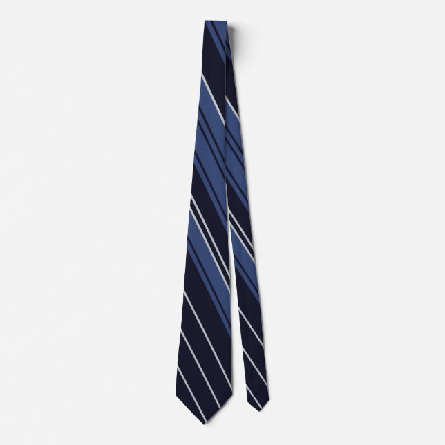 Blue and White Striped Fractal Art Pattern Neck Tie (Front)