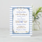 Blue and White Striped Gold  Wedding Invitations (Standing Front)
