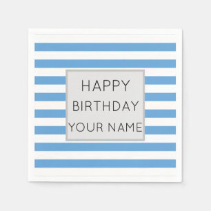 Blue And White Striped Happy Birthday Napkins