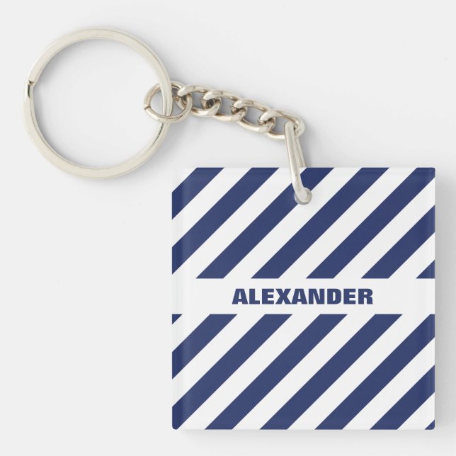 Blue And White Striped Keychain (Front)