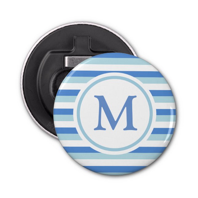 Blue and White Striped Monogram Bottle Opener (Front)