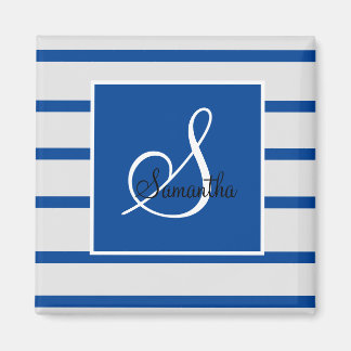 Blue and White Striped Monogram Magnet
