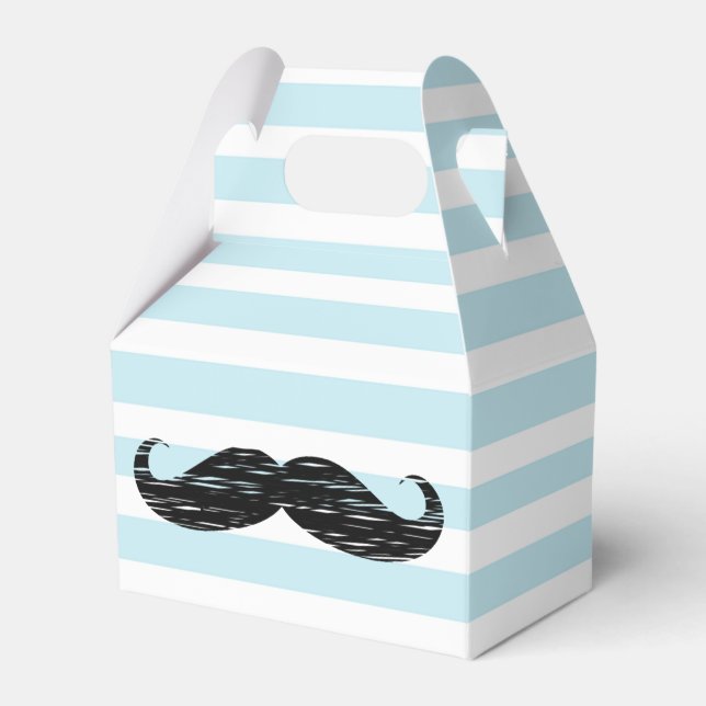 Blue and White Striped Mustache Candy Treat Box (Front Side)