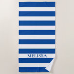 Blue And White Striped Name Cabana Stripe   Beach Towel