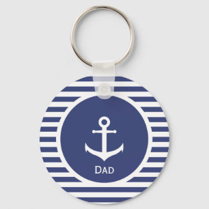 Blue and White Striped Nautical Dad Keychain