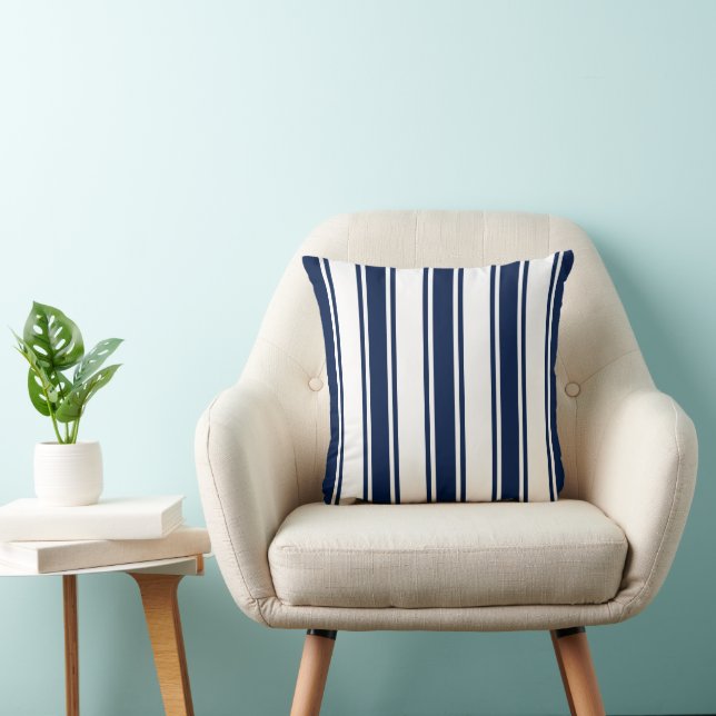Blue and White Striped Nautical  Throw Pillow (Chair)