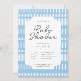 Blue and White Striped Paint Stroke Baby Shower Invitation