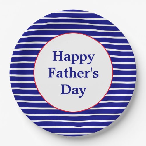 Blue and White Striped Pattern Happy Fathers Day Paper Plates