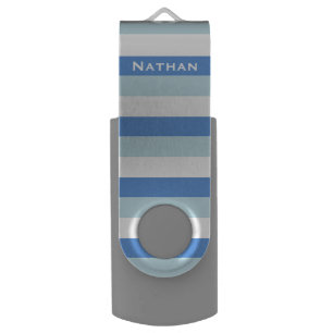 Blue and White striped Personalised Flash Drive
