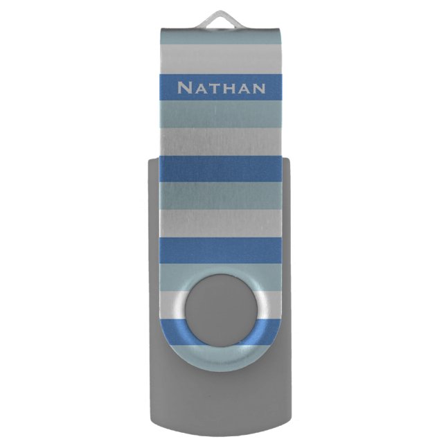 Blue and White striped Personalised Flash Drive (Front Vertical)
