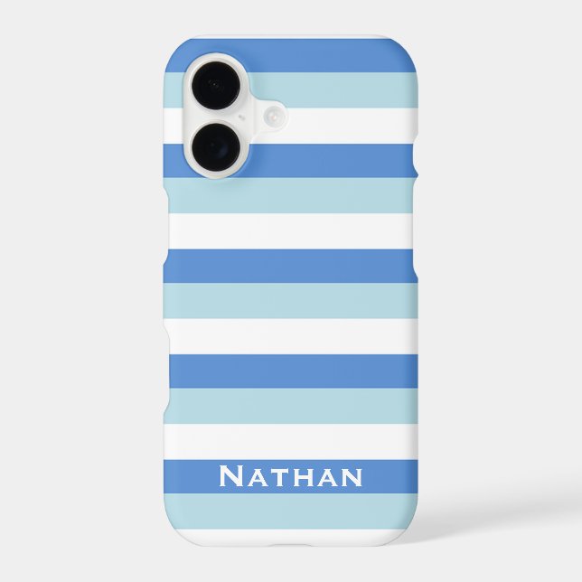 Blue and White Striped Personalised iPhone Case (Back)