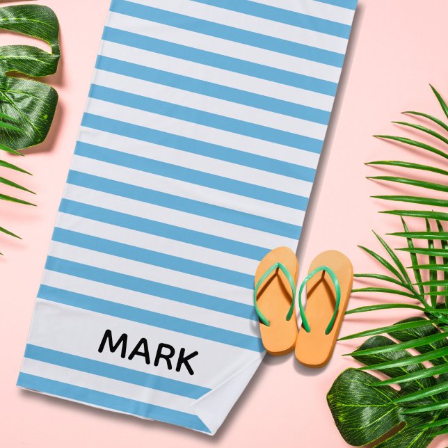 Blue And White Striped  Personalized Beach Towel (Creator Uploaded)