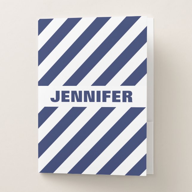 Blue And White Striped Pocket Folder (Front)