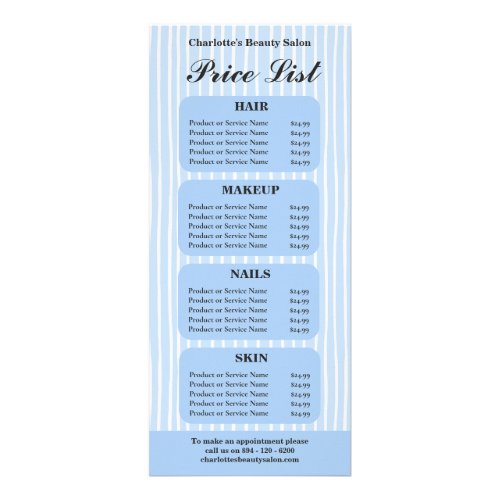 Blue and White Striped Salon Price List Card