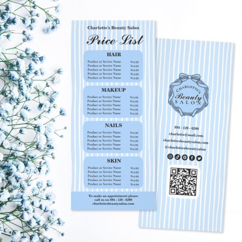 Blue and White Striped Salon Price List Card