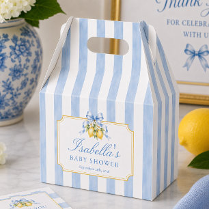 Blue and White Stripes Amalfi Lemon Baby Shower  Favor Boxes